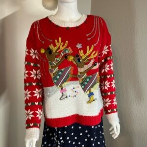 Ugly Christmas sweater reindeer skating medium
